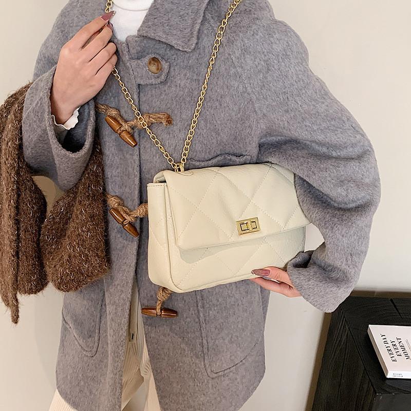 Urban Minimalist Style Pu Grid Chain Bag 2023 Autumn Winter New Arrival Trendy Small Square Bag Korean Versatile Crossbody Bag Elegant Small Bag бежевый