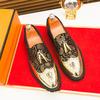 Brock Printed Fringed Pointed Leather Shoes Men's Size 38-46, Gold Casual Small Leather Shoes Formal Foot Cover Youth