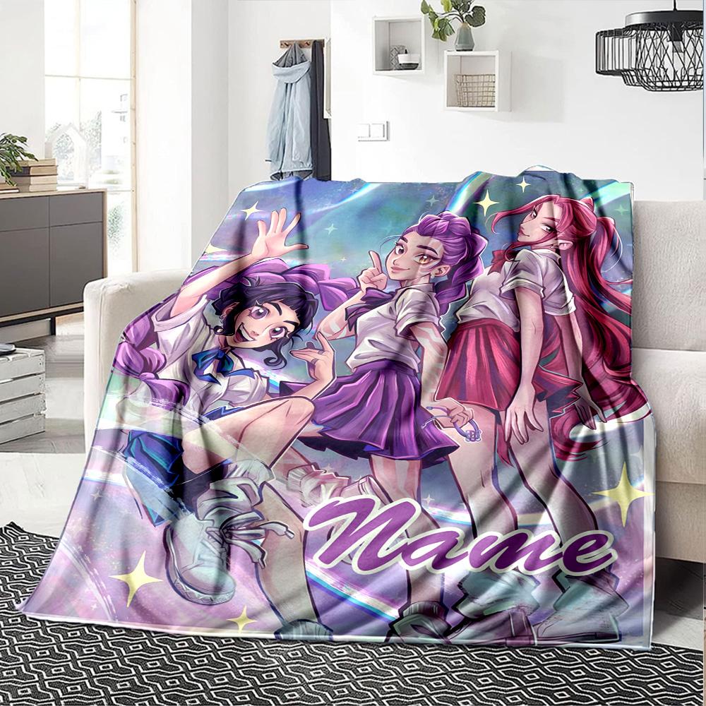 Customizable KPop Demon Hunters4 Throw Blanket – Personalized Name, All-Season Cozy Snug Blanket, Machine Washable, Personalized Blanket