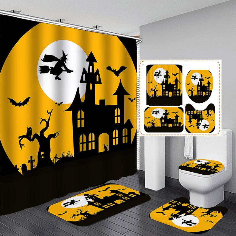 Halloween Elements 3D Digital Printing Bathroom Four-Piece Shower Curtain Partition Curtain Shower Curtain