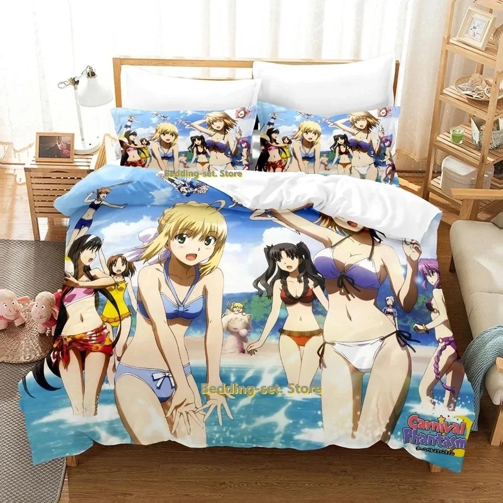 Ložní prádlo Carnival Phantasm, sada pro jednu osobu, dvě postele, manželskou postel velikosti King, sada pro dospělé a děti, povlečení do ložnice, 3D anime, prostěradlo
