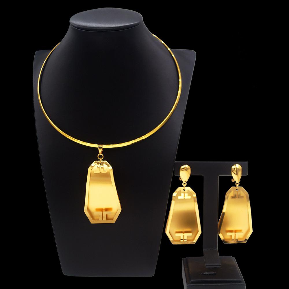 

Комплект ювелирных изделий из гальванического медного сплава 24 карат, ожерелье из двух частей, женское кольцо для ушей