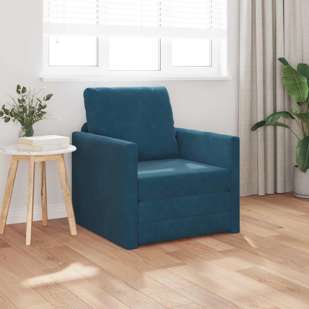Blue Sleeper Sofa 74 X 77 X 81 Cm Velvet