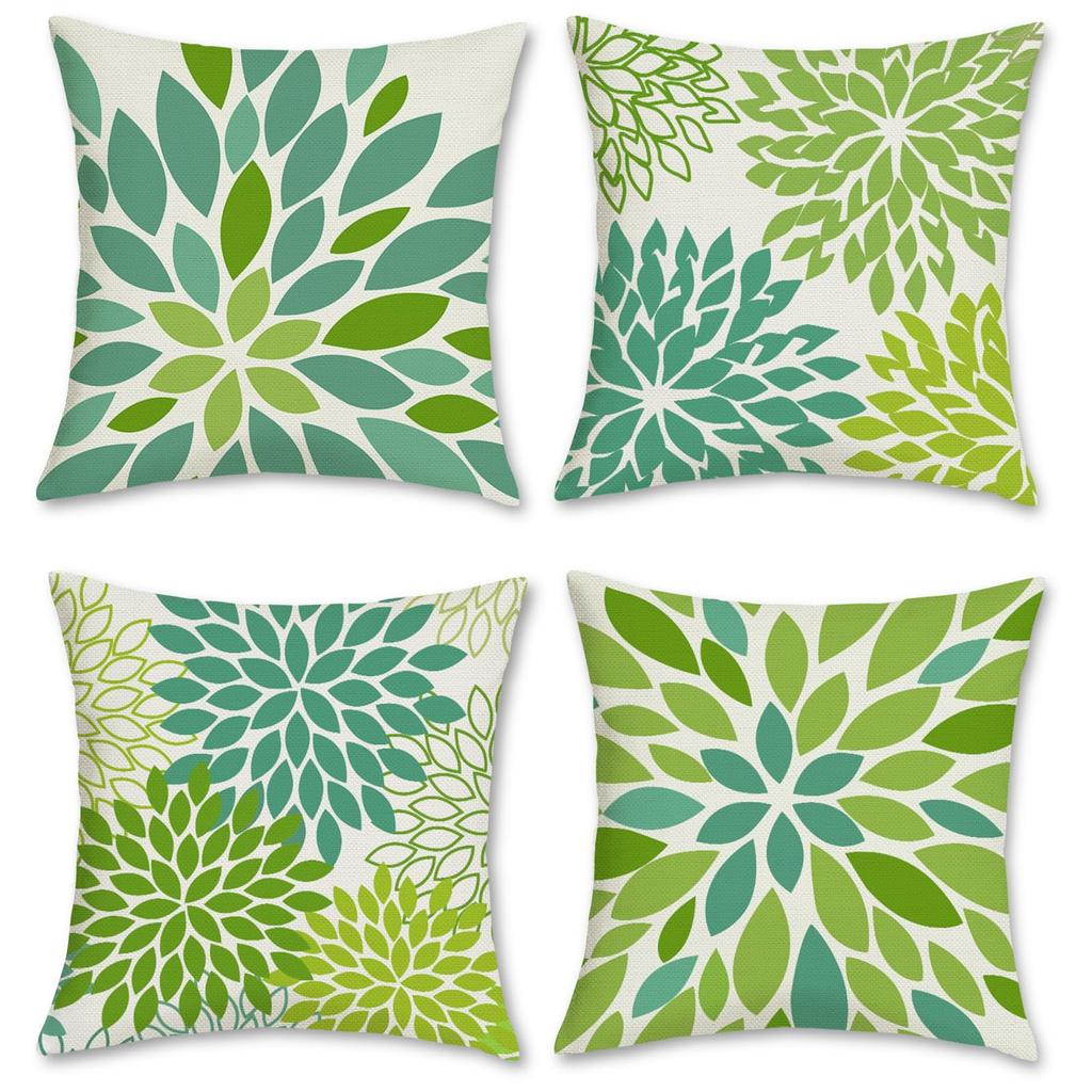 4Pcs Tropical Leaf Cushion Covers, Vibrant Green Monstera & Palm Print Pillow Cases For Sofa Bedroom Living Room 45X45Cm