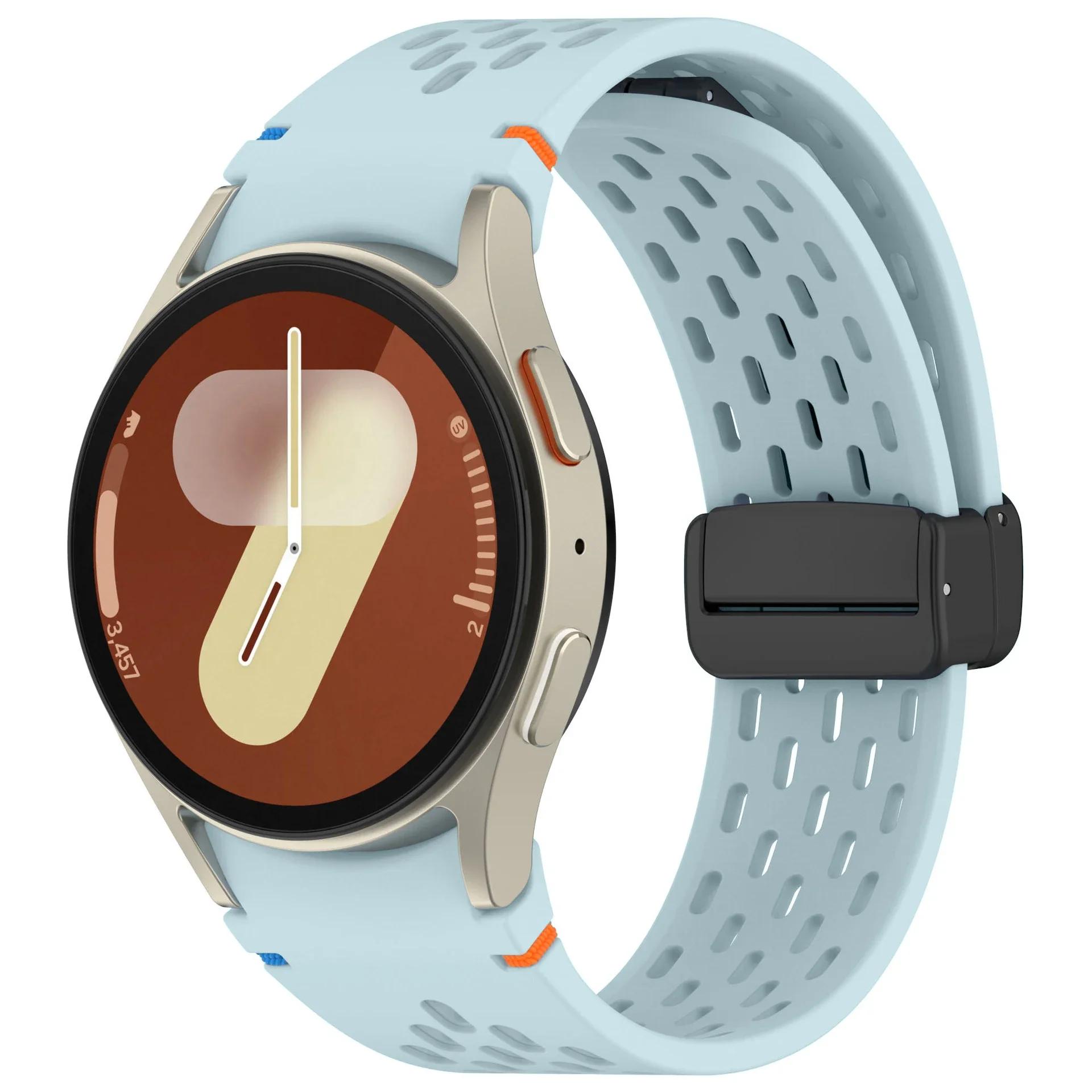 

Silicone Strap for Samsung Galaxy Watch 7 6 5 4 FE 40mm 44mm/6 Classic/5Pro Magnetic Buckle Band No Gaps Galaxy Watch7 Bracelet Galaxy Watch7 44mm светло-синий
