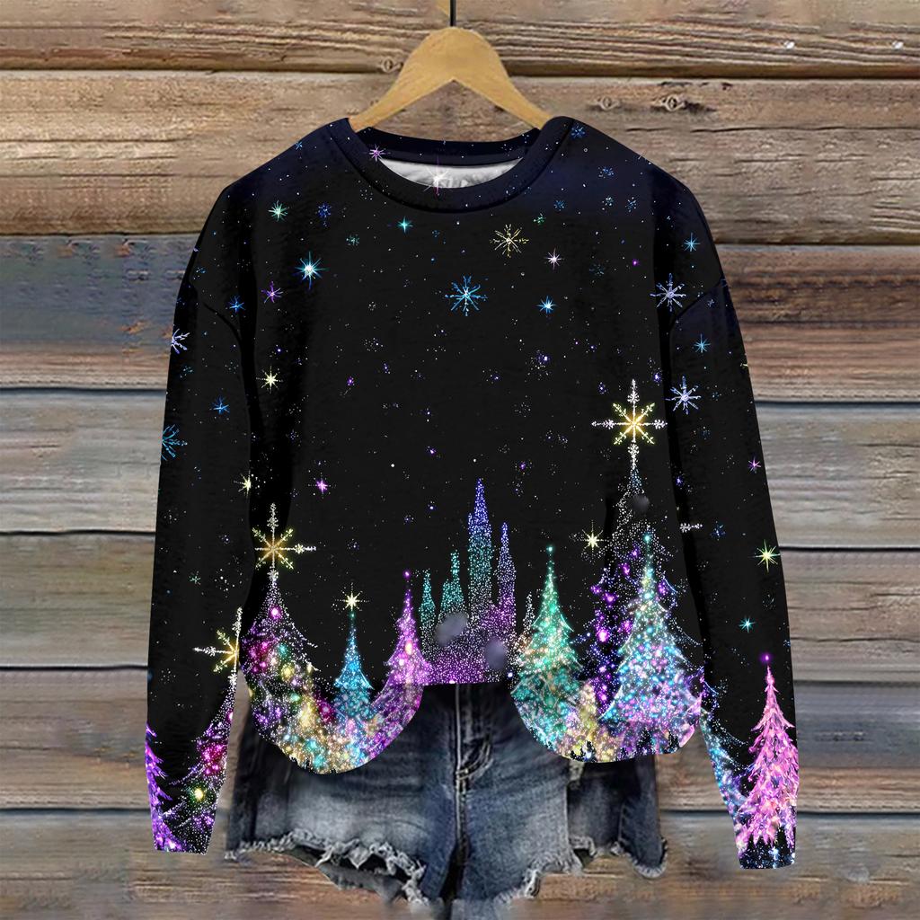 Women's Christmas Printed Casual Fashion Long Sleeve Round Neck Pullover Top