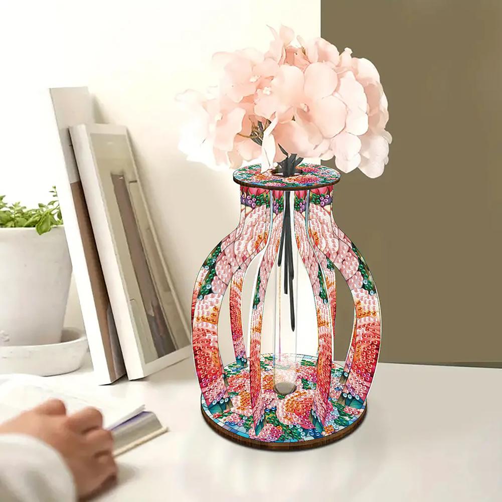 Acrylic Wood Animal Flower Diamond Mosaic Rhinestones Vase Diamond Painting Tabletop Vase Ornaments Kit for Home Office Decor