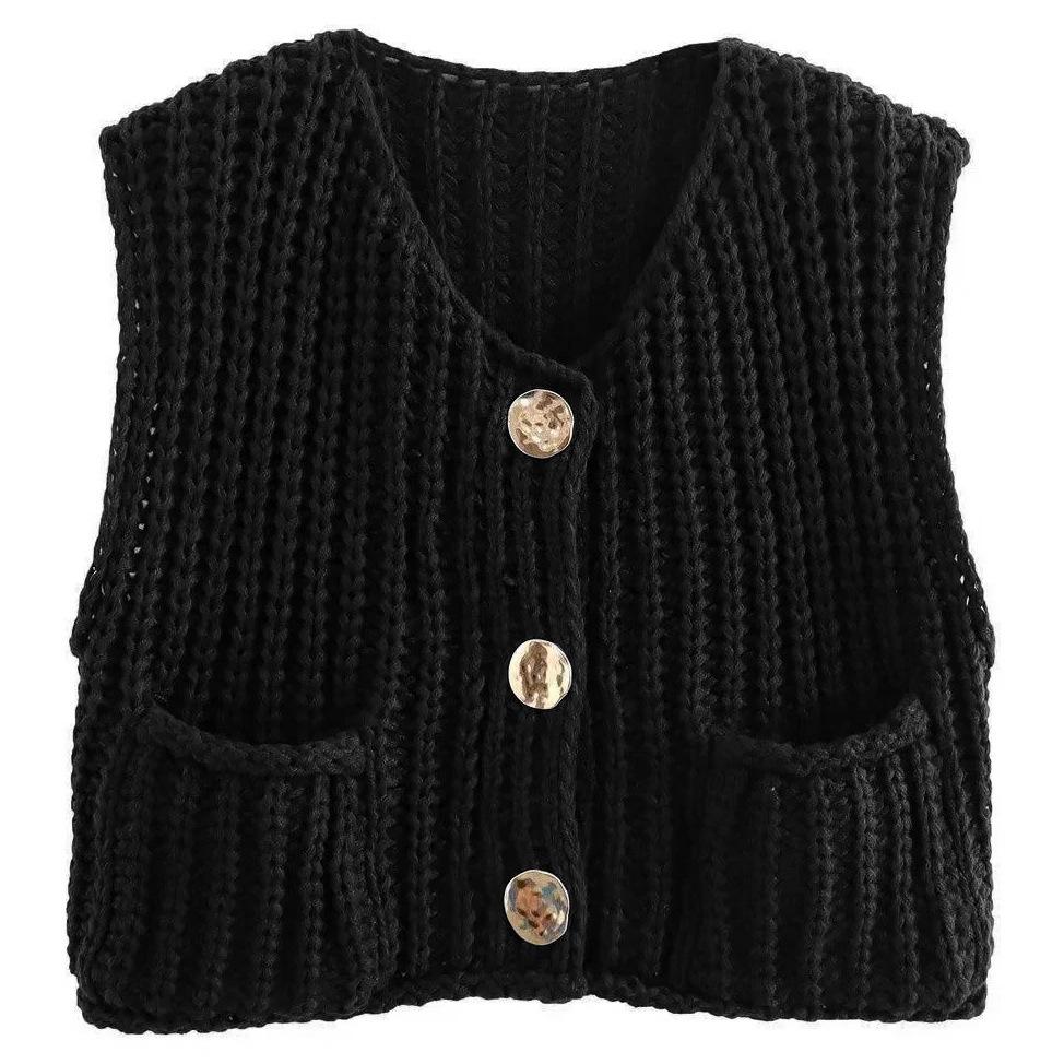 11 Colors 2025 Autumn Cross-border New Vest, Thick Stick Needle Three-button Pocket V-neck Knitted Sleeveless Cardigan Vest