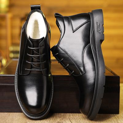 Cotton Shoes 2024 Winter Velvet Thickened Warm High-top Men's Shoes Men's Korean Version Business Casual Leather Shoes