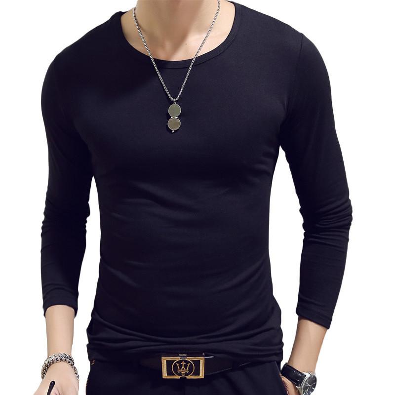 Elegant Solid Color Slim Fit Long-sleeved T-shirt For Men Fashionable And Comfortable
