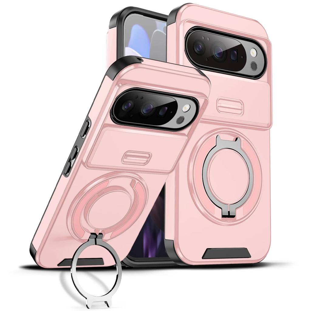 Luxury Hard Shockproof Armor Rotate Ring Bracket Phone Case For Google Pixel 10 9 8 7 Pro XL 8A 9A Push Window Proteciton Cover