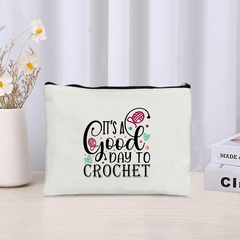 Make Love Knit Something Storage Zipper Bag Canvas Cosmetic Bags Travel Perfume Lipstick Pouch Wallet Gift for Knitting Lovers