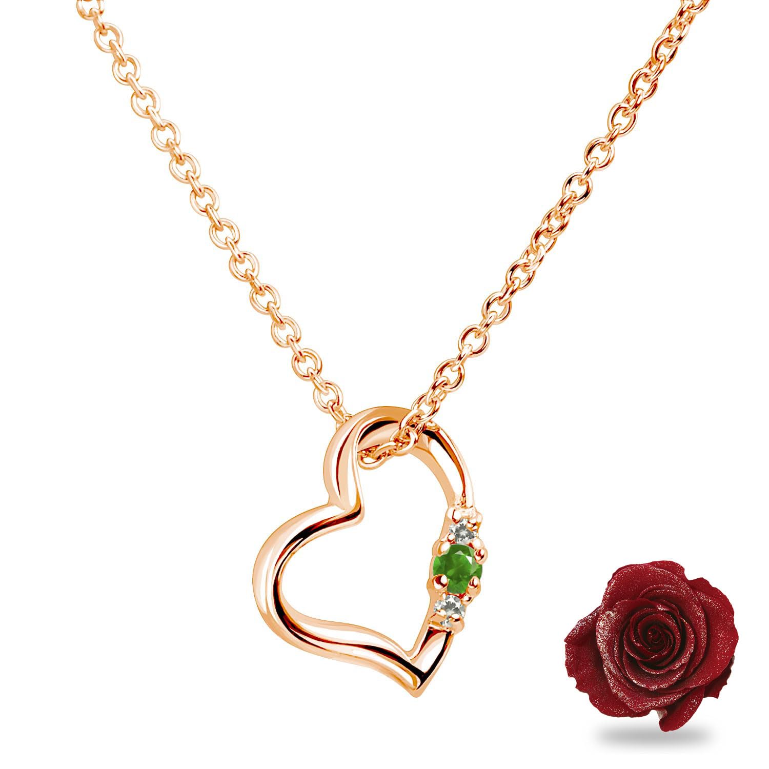 

Намисто Love Heart Pink Gold Preserved Flower Emerald May Birthstone Antique Red [Sears]
