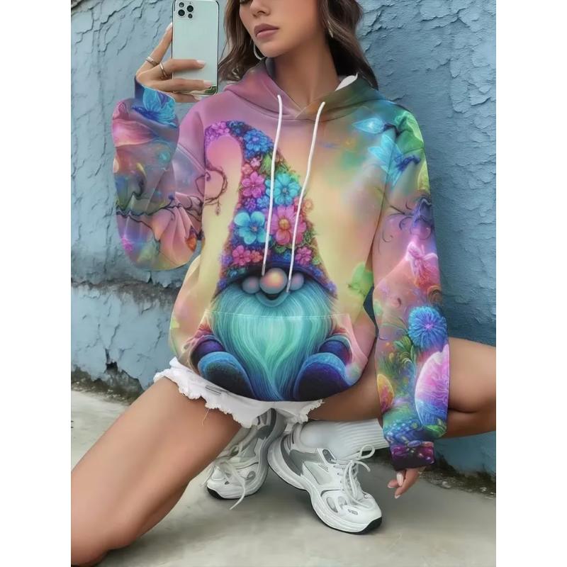 Fashion Women's Hooded Sweater 3D Casual Color Printing Casual Long Sleeve Sweater