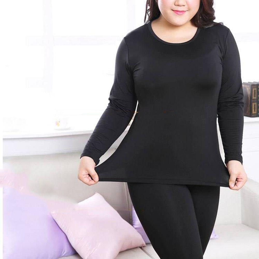 Pants T Shirt Round Neck Plus Size Top Pants Set Long Johns Set Women Underwear Thermal Underwear
