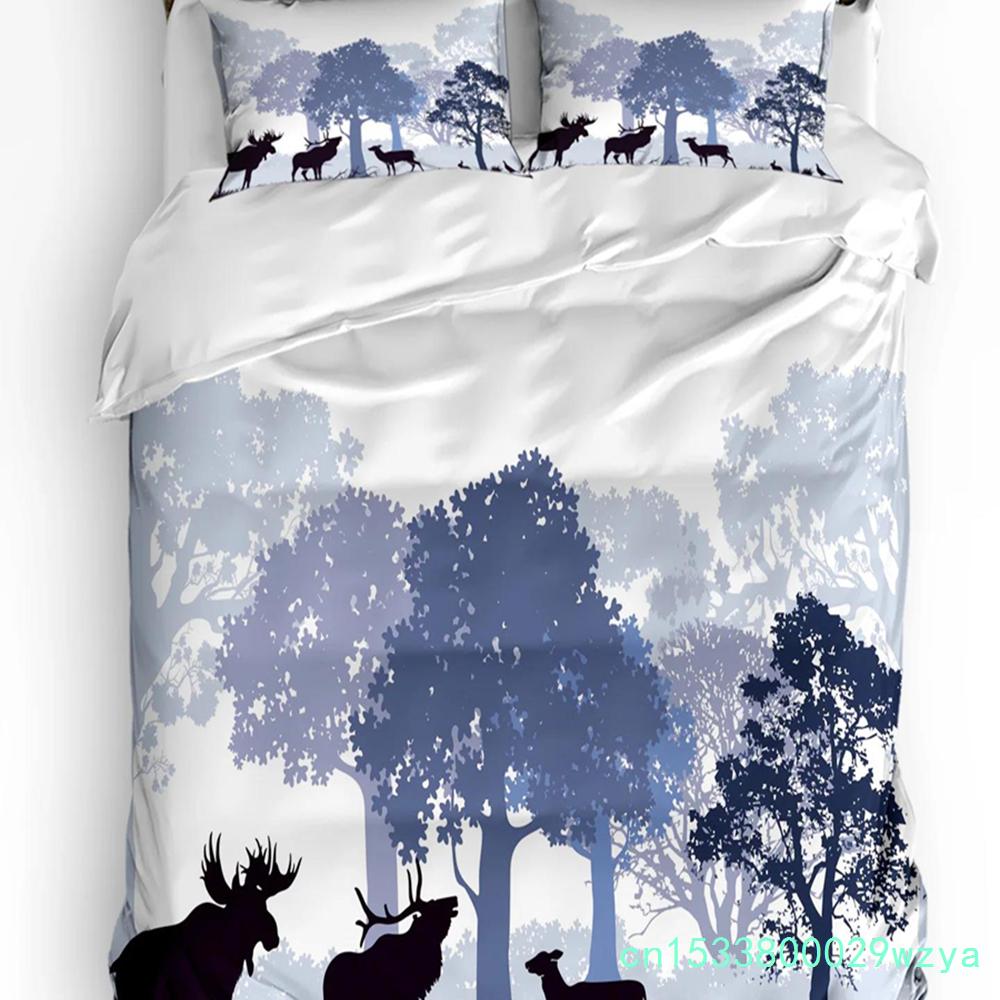 Forest Animal Deer Birch Maple Grass Duvet Cover With Pillow Case Custom 3pcs Bedding Set Quilt Cover Double Bed Home Textile