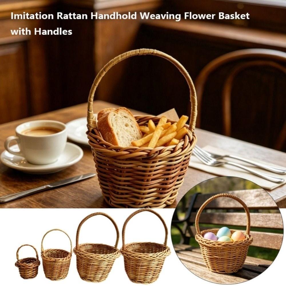 with Handle Imitation Rattan Handhold Home Decoration /Restaurant Serving Tabletop Display