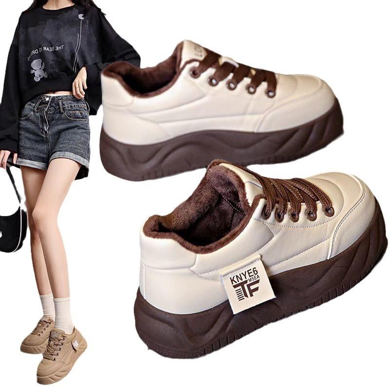 Platform Shoes Women's Bread Velvet 2025 Super Soft New Versatile Casual Women's Shoes Warm Fashion Board Shoes Sports Cotton Shoes