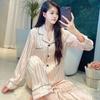 1011 spring and summer new haute couture pajamas women's pink striped sweet ice silk pajamas Yang Mi loungewear women's