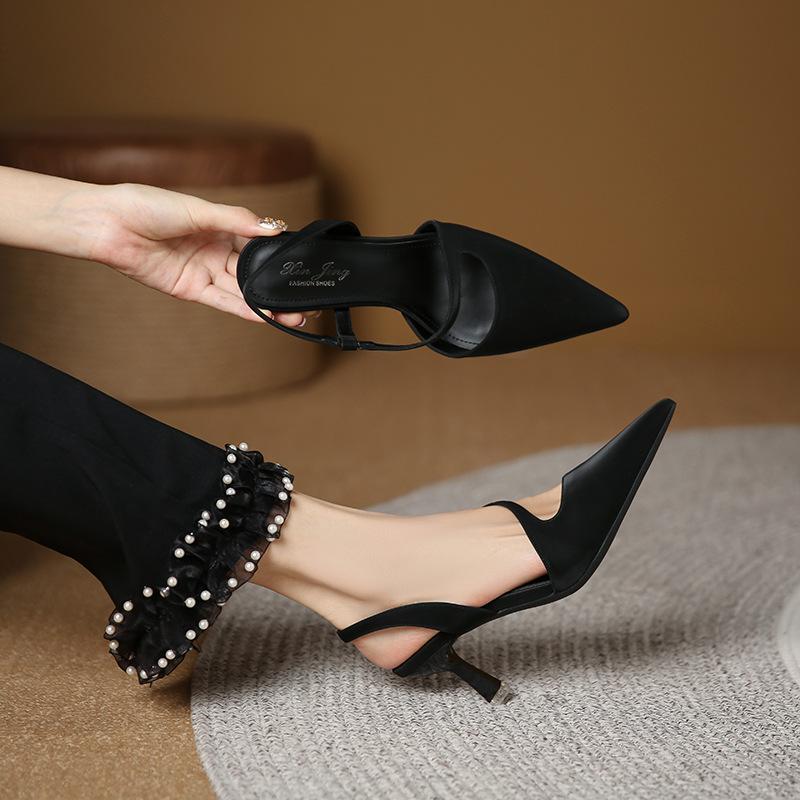 699-63 Sandalen mit hohlem Absatz und spitzer Zehenpartie für Damen, Sommer neu, dünner Absatz, hohle Sandalen, ein Wort mit Mode Damenschuhe