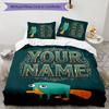 3-dielna súprava obliečok Phineas a Ferb - Personalizované meno, HD potlačené posteľné prádlo s 1 obliečkou na paplón a 2 obliečkami na vankúše - Ideálne pre domácu dekoráciu, Jednoduchá údržba
