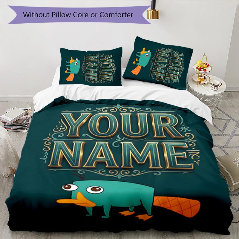 3-dielna súprava obliečok Phineas a Ferb - Personalizované meno, HD potlačené posteľné prádlo s 1 obliečkou na paplón a 2 obliečkami na vankúše - Ideálne pre domácu dekoráciu, Jednoduchá údržba