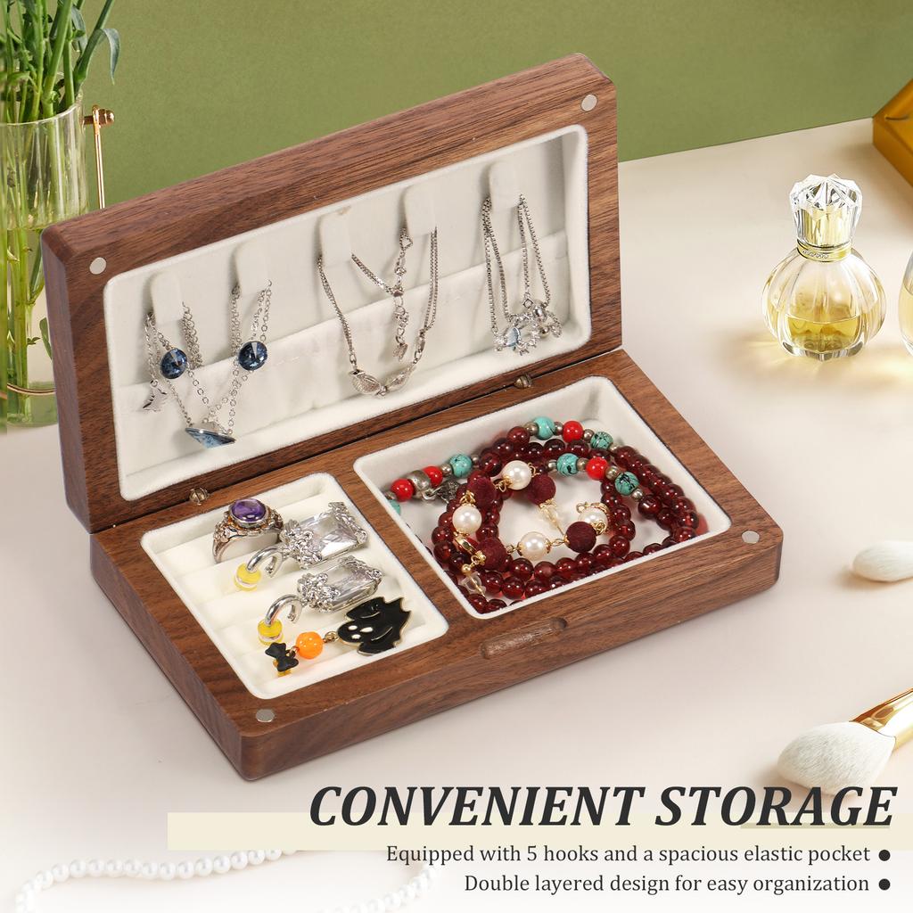 Portable Velvet Jewelry Storage Box Wooden Travel Jewelry Box Vintage Earring Ring Necklace Case Jewelry Storage Holder Box New