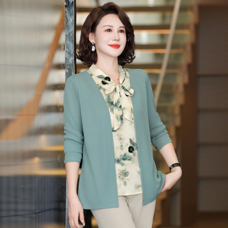 Autumn and Winter New Middle-aged and Old Fashion Women's Clothing Mother Clothing Fake Two-piece Shirt-shirt Basic Commuter Model