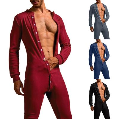 Erkek Pijama Tulum Erkek Ev Tekstili Düz Renk Uzun Kollu Rahat Düğme Eğlence Pijama Erkek Tulum Gecelikler