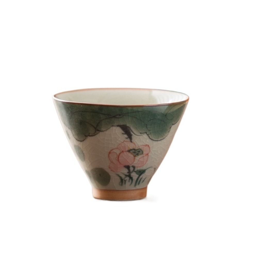 Lotus Graphic Ge Kiln Ceramic Tea Cup Hand-painted Tea Tasting Cups Kung Fu Tea Cup  Tea Making