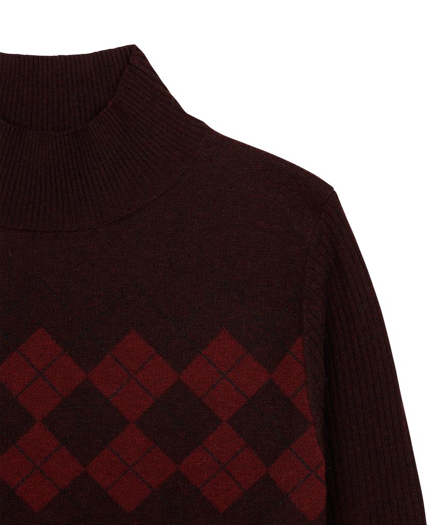 Ohesio Argyle Half Neck Ribbed Knit, Burgundy