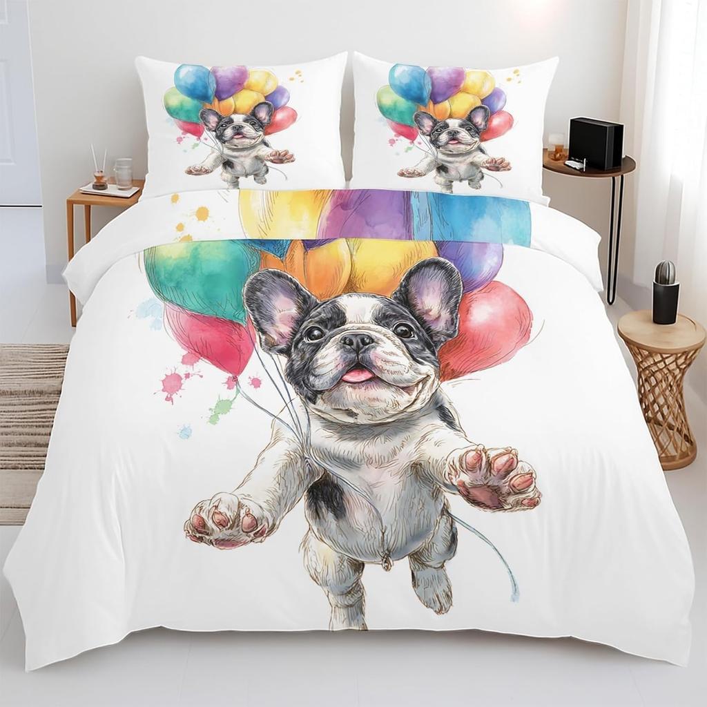 3D Print Cosy Microfiber French Bulldog Duvet Cover Set, Comforter Bedding Set With Pillow Cases 75*50 For Kids Boys Girls Teens