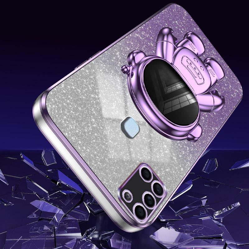 For Samsung Galaxy A21s Anti-scratch Phone Shell PC+TPU Phone Cover Case with Astronaut Kickstand