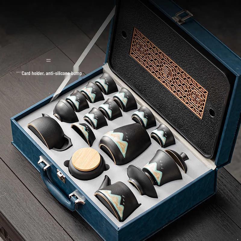 Handun Black Pottery Kung Fu Tea Set - Mountains & Rivers