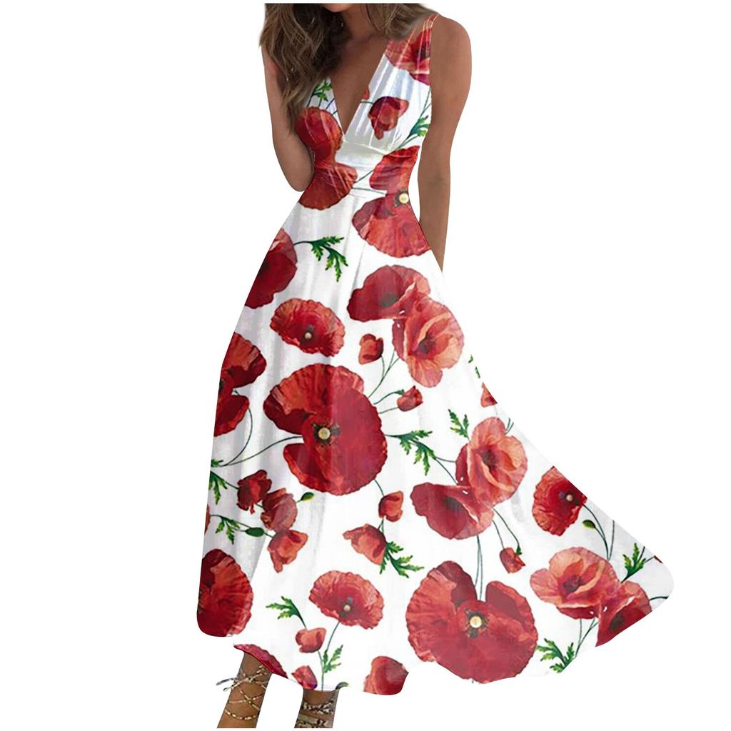 Women's Long Dress Maxi Dress Casual Dress Swing Dress A Line Dress Floral Fashion Streetwear Outdoor Daily Date Print Sleeveless V Neck Dress