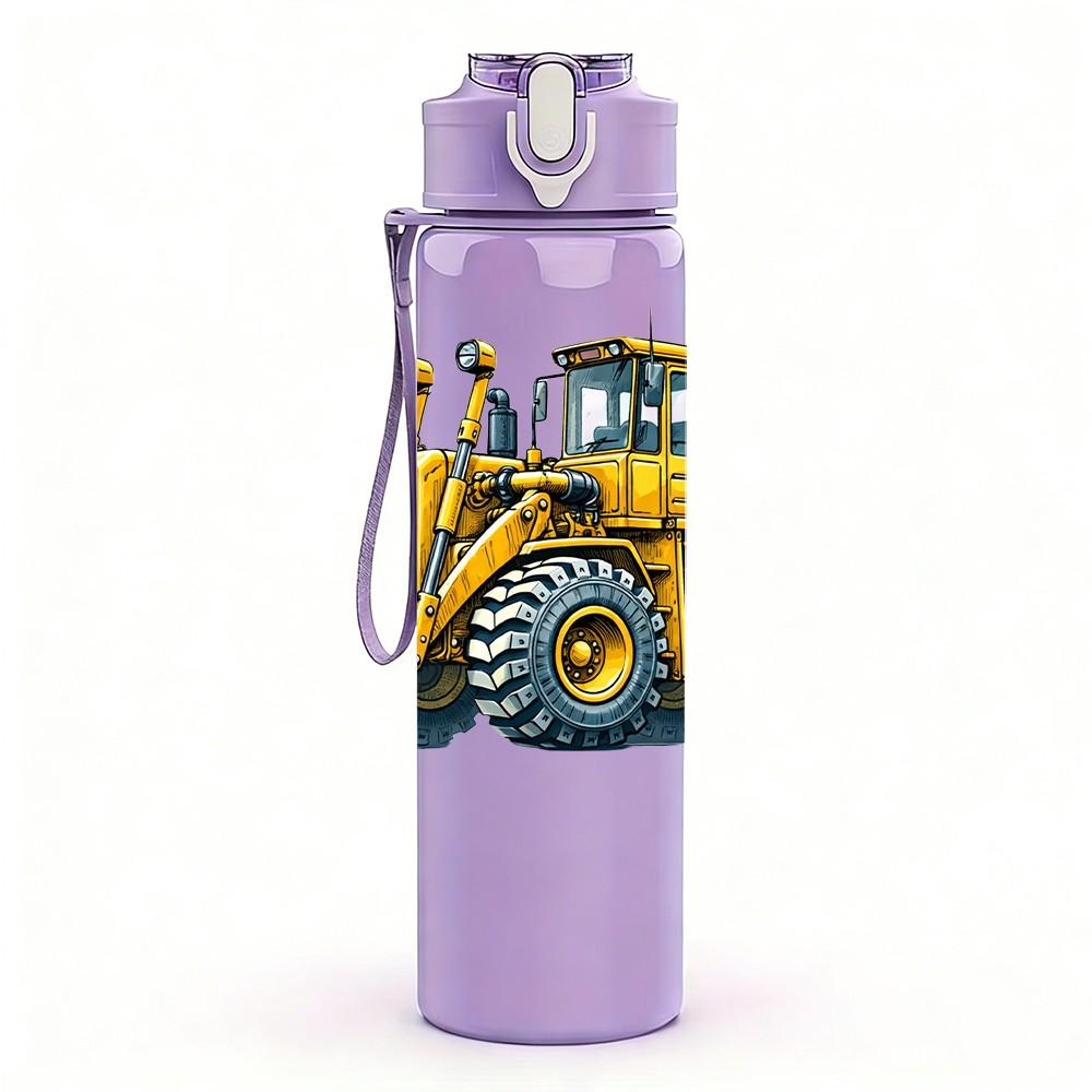 1PC Yellow Wheel Loader Construction Print 750ml Color Plastic Sports Water Bottle Leakproof Flip Straw Lid Suitable for Sports Office Home Use