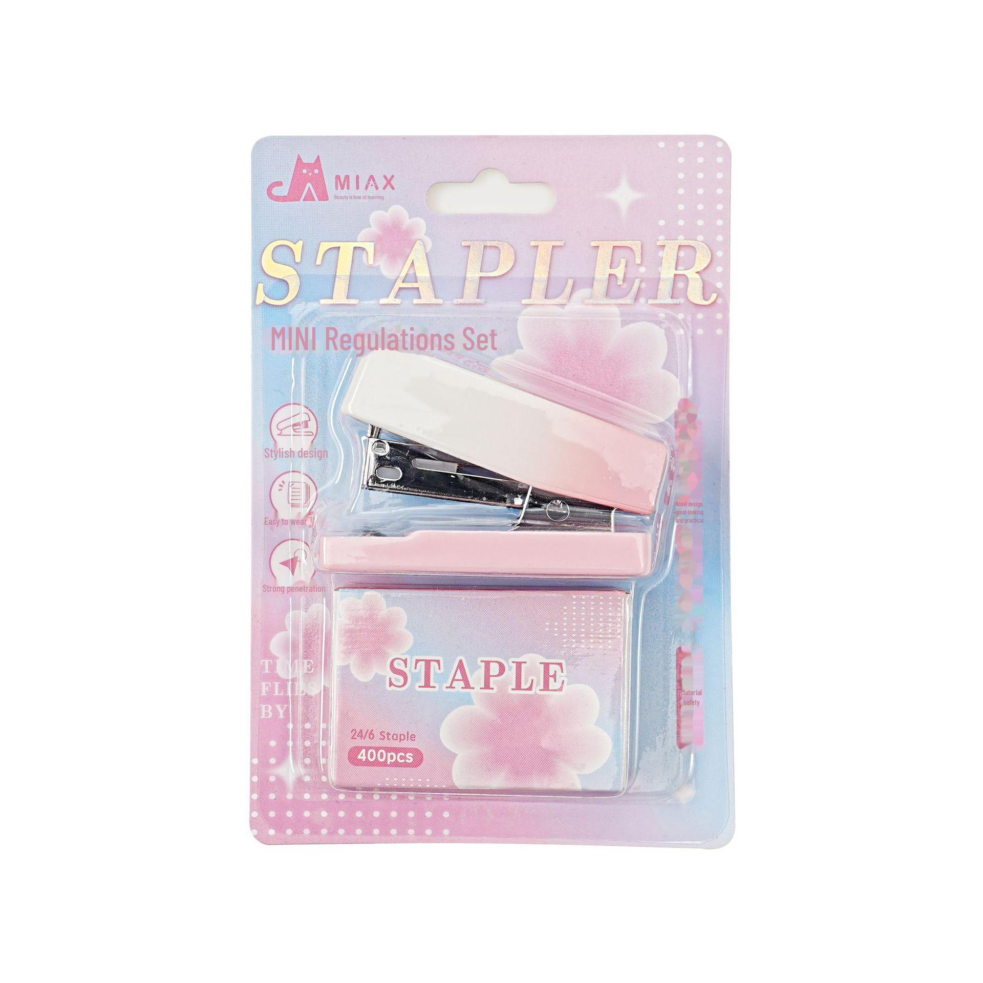 

Міні-градієнтний степлер Macaron, портативний степлер, що заощаджує трудомісткість, для студентів і офісу прозорий/рожевий