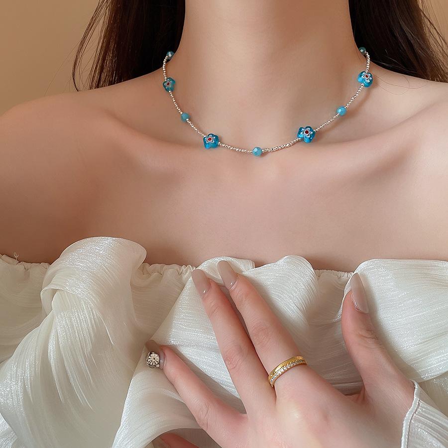 Summer Color Stars Beaded Pendant Necklace Female Sweet Small Fresh Clavicle Chain Vacation Style Niche Versatile Necklace