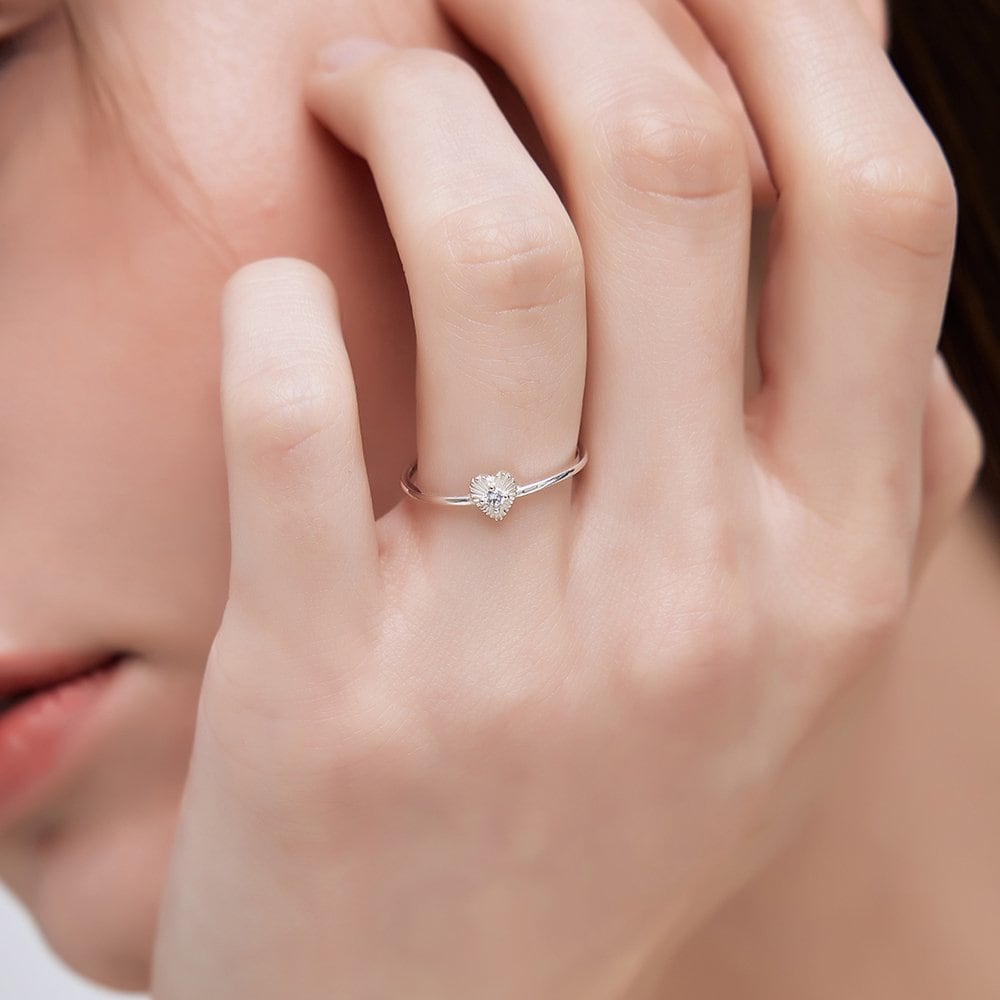 Silver 925 Antique Heart Q Open Ring