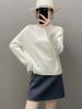 Women's Oversized Knit Cashmere Jacquard Sweater - Round Neck Base Layer