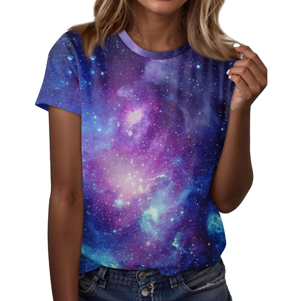 Dámské ležérní tričko s volným potiskem, pulovr s kulatým výstřihem a krátkým rukávem