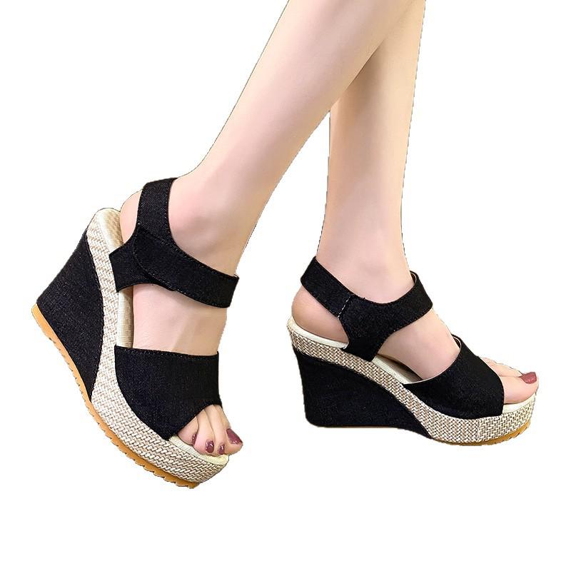 Women's Platform Wedge Peep-Toe Sandals with Round Toe High Heel for Outdoor Wear