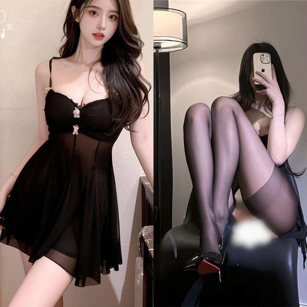 Erotic Lace Mesh Nightgown: Sexy Low-Cut See-Through Camisole Pajamas