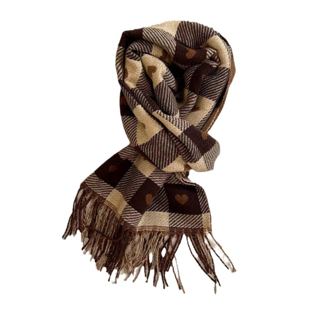 New Popular Tassel Imitation Cashmere Plaid Scarf Women's Senior Sense Autumn and Winter Long Thermal Shawl Commuter College Style