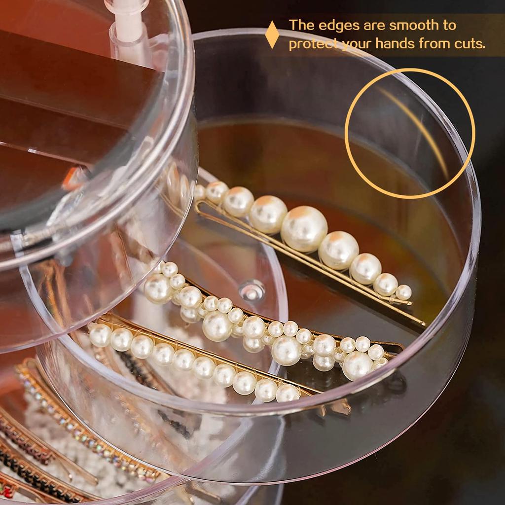 5 Tier Jewelry Organizer, Rotatable Hair Ribbon Box Earring Holder Organizer, Transparent Hair Accessories Storage Tray with Lid
