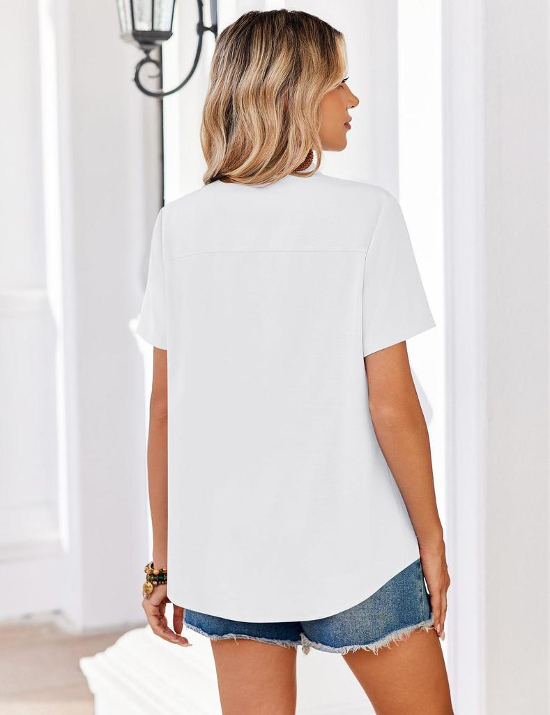 Chemise Boutonnée Manches Courtes Couleur Unie pour Femme - Haut Business Casual/Formel pour le Travail, Collection Printemps/Été 2026