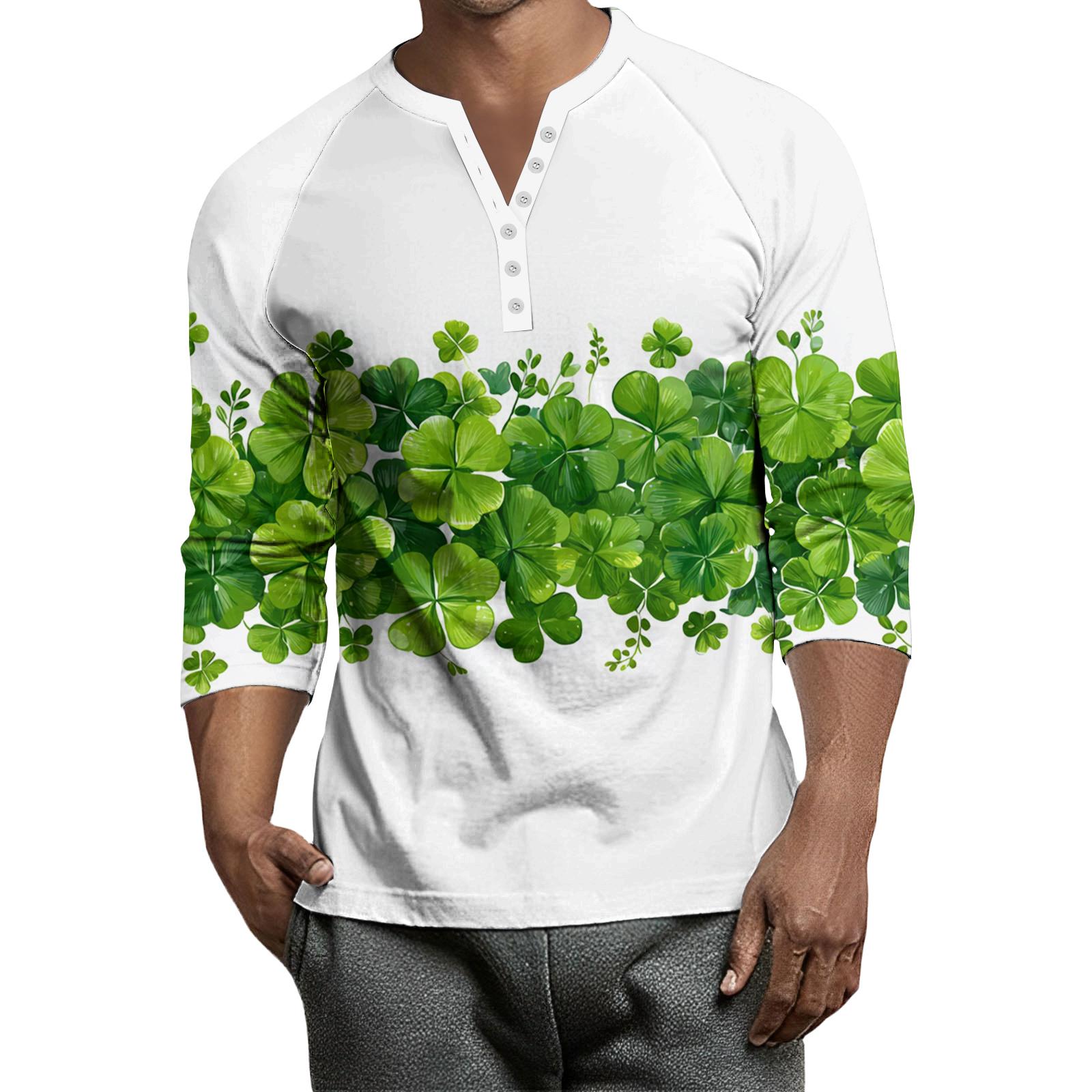 

Men s Button-Down Contrast Raglan 3/4 Sleeve Top L