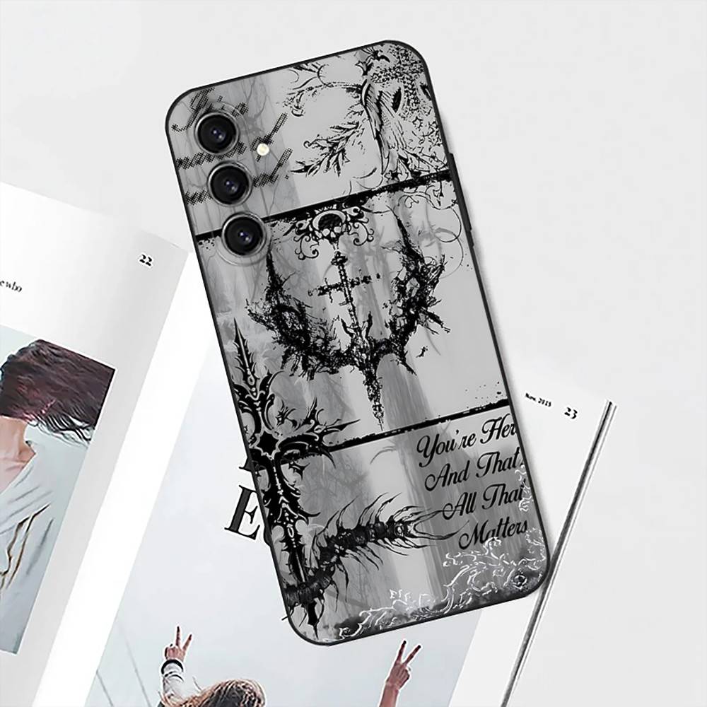 Gothic Cyber Sigil Cross Phone Case For Samsung S25,S24,S21,S22,S23,S30,Ultra,S20,Plus,Fe,Lite,Note,10 Black Soft Shell
