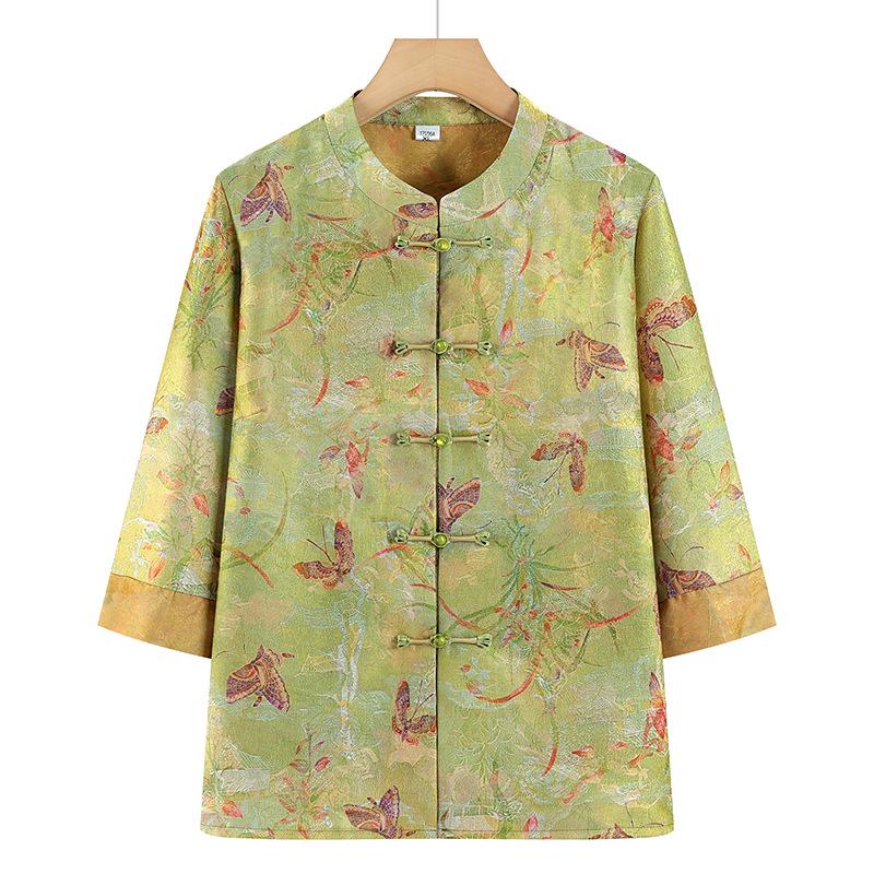 

Elegant Summer Top for Middle-Aged & Elderly Women - Short & Seven-Point Sleeves 2XL (suggested 100-115 jin) зелёный
