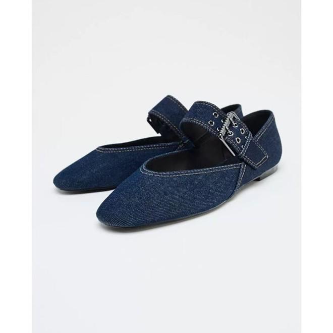 

Blue Denim Ballet Flats with Buckle Detail 37 цветной печати леопарда